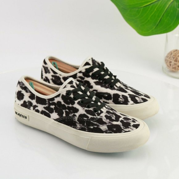 SeaVees for J Crew Women Legend Sneaker Size 7.5 Black White Leopard Animal - Picture 2 of 12